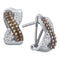 14kt White Gold Women's Round Brown Color Enhanced Diamond Crossover Hoop Earrings 1-2 Cttw - FREE Shipping (USA/CAN)-Gold & Diamond Earrings-JadeMoghul Inc.
