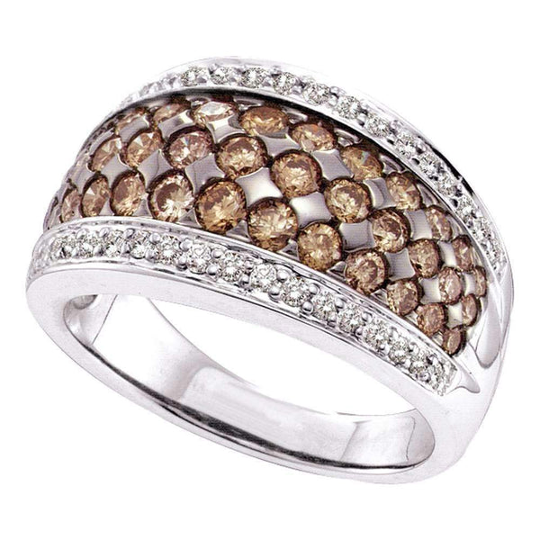 14kt White Gold Women's Round Brown Color Enhanced Diamond Fashion Ring 1-1/2 Cttw - FREE Shipping (US/CAN)-Gold & Diamond Fashion Rings-5-JadeMoghul Inc.