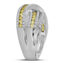 14kt White Gold Women's Round Canary Yellow Diamond Crossover Fashion Band Ring 1-3-8 Cttw - FREE Shipping (US/CAN)-Gold & Diamond Bands-JadeMoghul Inc.