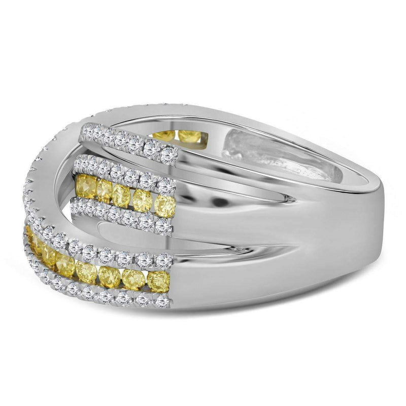 14kt White Gold Women's Round Canary Yellow Diamond Crossover Fashion Band Ring 1-3-8 Cttw - FREE Shipping (US/CAN)-Gold & Diamond Bands-JadeMoghul Inc.