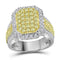 14kt White Gold Women's Round Canary Yellow Diamond Rectangle Cluster Ring 2-1-3 Cttw - FREE Shipping (US/CAN)-Gold & Diamond Cluster Rings-JadeMoghul Inc.