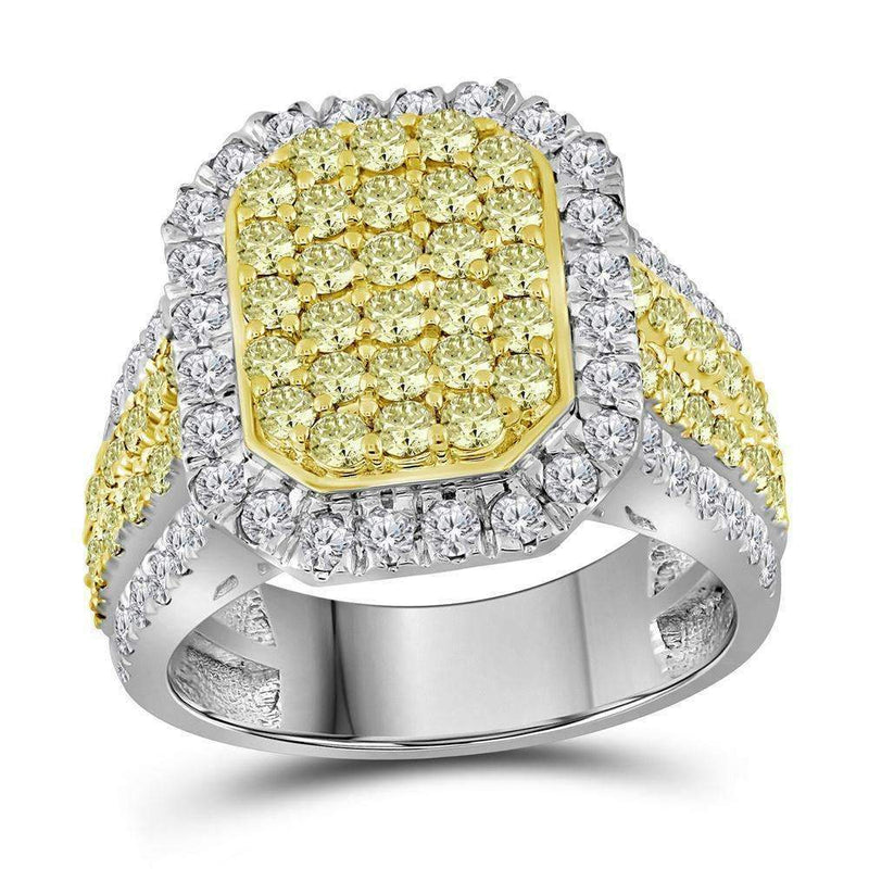 14kt White Gold Women's Round Canary Yellow Diamond Rectangle Cluster Ring 2-1-3 Cttw - FREE Shipping (US/CAN)-Gold & Diamond Cluster Rings-JadeMoghul Inc.