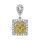 14kt White Gold Women's Round Canary Yellow Diamond Square Cluster Pendant 3-4 Cttw - FREE Shipping (US/CAN)-Gold & Diamond Pendants & Necklaces-JadeMoghul Inc.