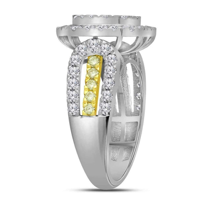 14kt White Gold Women's Round Canary Yellow Diamond Square Cluster Ring 1-3-4 Cttw - FREE Shipping (US/CAN)-Gold & Diamond Cluster Rings-JadeMoghul Inc.