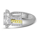 14kt White Gold Women's Round Canary Yellow Diamond Square Cluster Ring 1-3-4 Cttw - FREE Shipping (US/CAN)-Gold & Diamond Cluster Rings-JadeMoghul Inc.