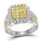 14kt White Gold Women's Round Canary Yellow Diamond Square Cluster Ring 1-3-4 Cttw - FREE Shipping (US/CAN)-Gold & Diamond Cluster Rings-JadeMoghul Inc.