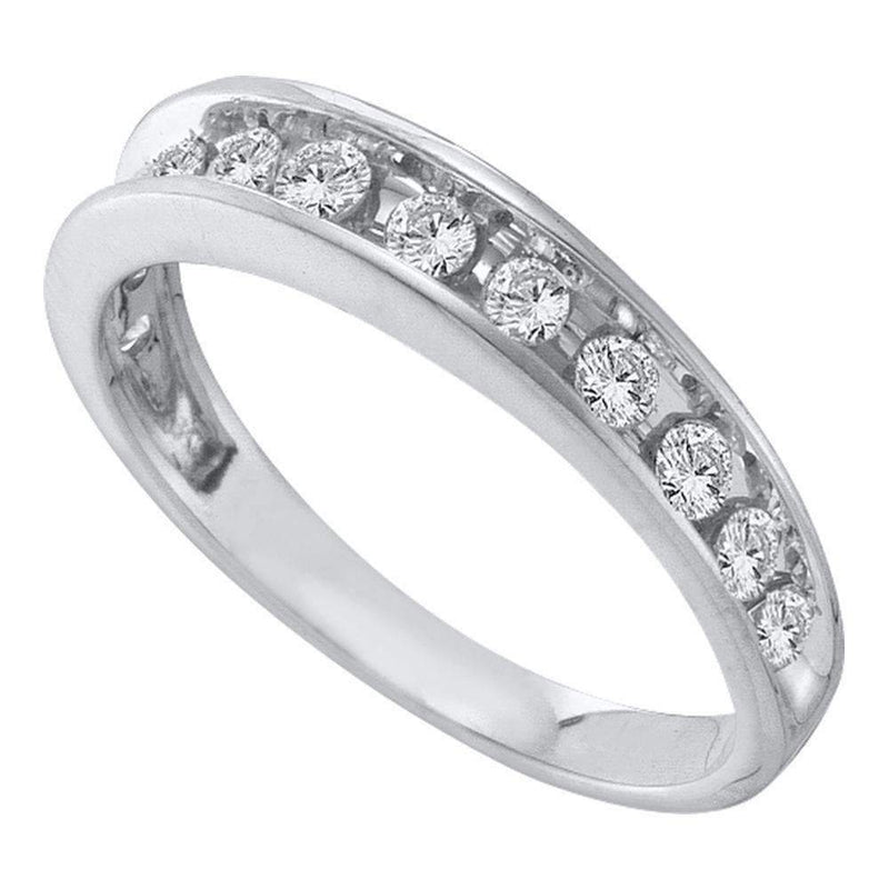 14kt White Gold Women's Round Channel-set Diamond Single Row Wedding Band 1/2 Cttw - FREE Shipping (US/CAN)-Wedding Jewelry-5-JadeMoghul Inc.