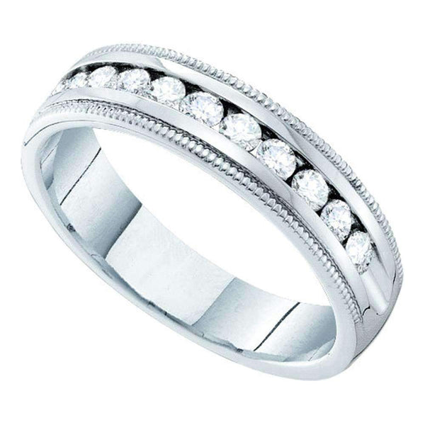 14kt White Gold Women's Round Channel-set Diamond Single Row Wedding Band 1/2-Wedding Jewelry-5-JadeMoghul Inc.