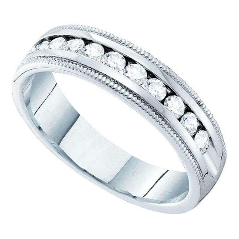 14kt White Gold Women's Round Channel-set Diamond Single Row Wedding Band 1/2-Wedding Jewelry-5-JadeMoghul Inc.