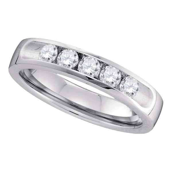 14kt White Gold Women's Round Channel-set Diamond Single Row Wedding Band 1/2-Wedding Jewelry-5-JadeMoghul Inc.