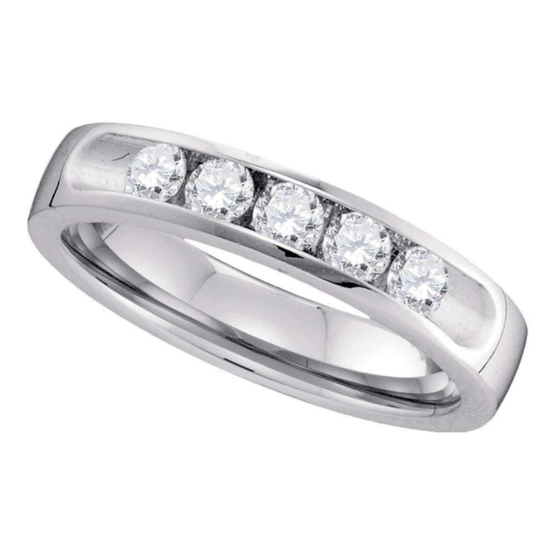 14kt White Gold Women's Round Channel-set Diamond Single Row Wedding Band 1/2-Wedding Jewelry-5-JadeMoghul Inc.