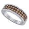 14kt White Gold Women's Round Cognac-brown Color Enhanced Diamond 2-row Band Ring 3/4 Cttw - FREE Shipping (US/CAN)-Gold & Diamond Bands-5.5-JadeMoghul Inc.