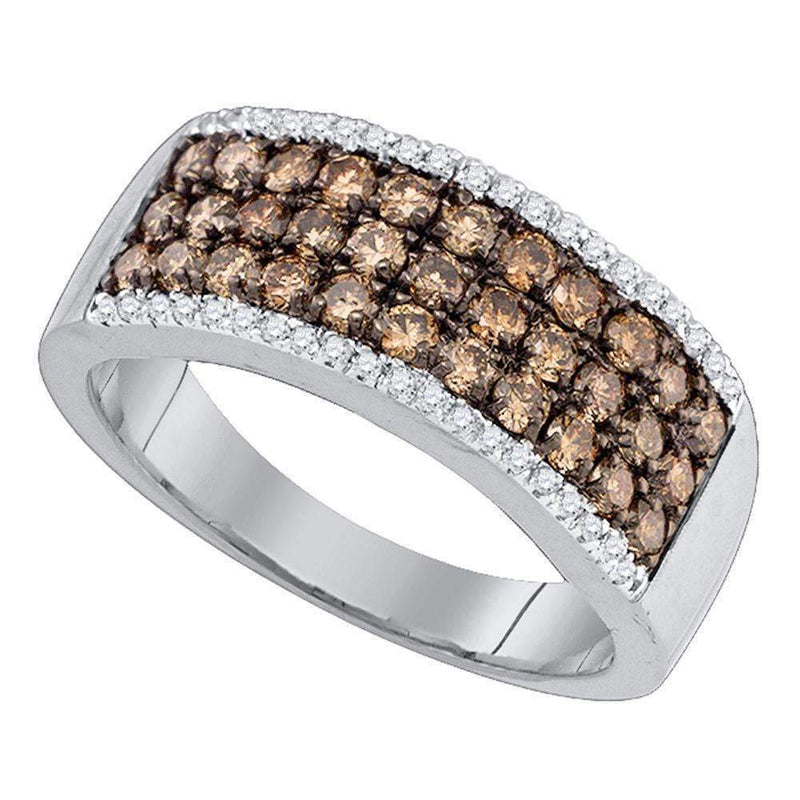 14kt White Gold Women's Round Cognac-brown Color Enhanced Diamond Band Ring 1.00 Cttw - FREE Shipping (US/CAN)-Gold & Diamond Bands-5.5-JadeMoghul Inc.