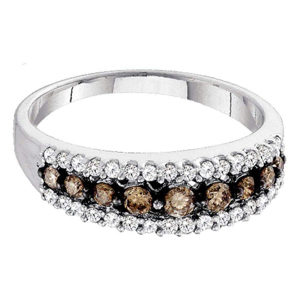 14kt White Gold Women's Round Cognac-brown Color Enhanced Diamond Band Ring 1/2 Cttw - FREE Shipping (US/CAN)-Gold & Diamond Bands-6-JadeMoghul Inc.
