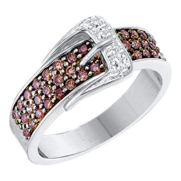 14kt White Gold Women's Round Cognac-brown Color Enhanced Diamond Belt Buckle Band Ring 1/2 Cttw - FREE Shipping (US/CAN)-Gold & Diamond Fashion Rings-5.5-JadeMoghul Inc.