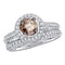 14kt White Gold Women's Round Cognac-brown Color Enhanced Diamond Bridal Wedding Engagement Ring Band Set 1-1/4 Cttw - FREE Shipping (US/CAN)-Gold & Diamond Wedding Ring Sets-6-JadeMoghul Inc.