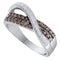 14kt White Gold Women's Round Cognac-brown Color Enhanced Diamond Crossover Band Ring 1/2 Cttw - FREE Shipping (US/CAN)-Gold & Diamond Bands-5-JadeMoghul Inc.