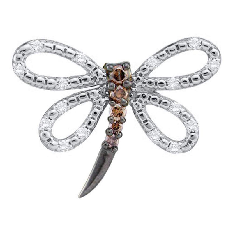 14kt White Gold Women's Round Cognac-brown Color Enhanced Diamond Dragonfly Bug Pendant 1-4 Cttw - FREE Shipping (US/CAN)-Gold & Diamond Pendants & Necklaces-JadeMoghul Inc.