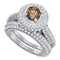 14kt White Gold Women's Round Cognac-brown Color Enhanced Diamond Halo Bridal Wedding Engagement Ring Band Set 2-1/12 Cttw - FREE Shipping (US/CAN)-Gold & Diamond Wedding Ring Sets-8.5-JadeMoghul Inc.