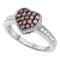 14kt White Gold Women's Round Cognac-brown Color Enhanced Diamond Heart Cluster Ring 3/8 Cttw - FREE Shipping (US/CAN)-Gold & Diamond Heart Rings-5-JadeMoghul Inc.