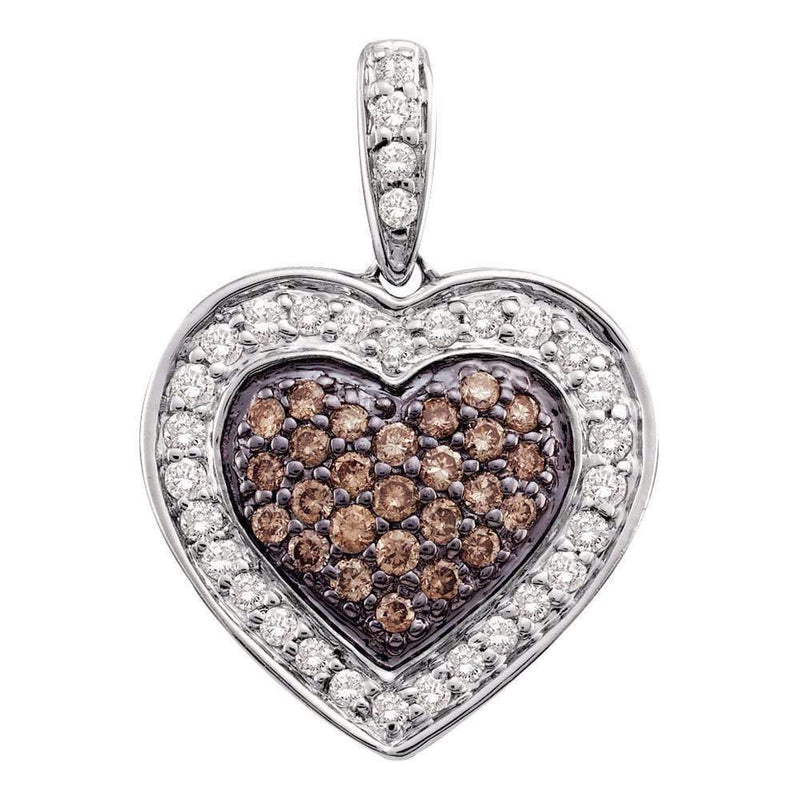 14kt White Gold Women's Round Cognac-brown Color Enhanced Diamond Heart Love Pendant 1-2 Cttw - FREE Shipping (US/CAN)-Gold & Diamond Pendants & Necklaces-JadeMoghul Inc.