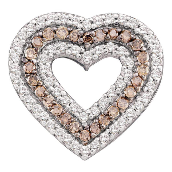 14kt White Gold Women's Round Cognac-brown Color Enhanced Diamond Heart Outline Pendant 3-4 Cttw - FREE Shipping (US/CAN)-Gold & Diamond Pendants & Necklaces-JadeMoghul Inc.