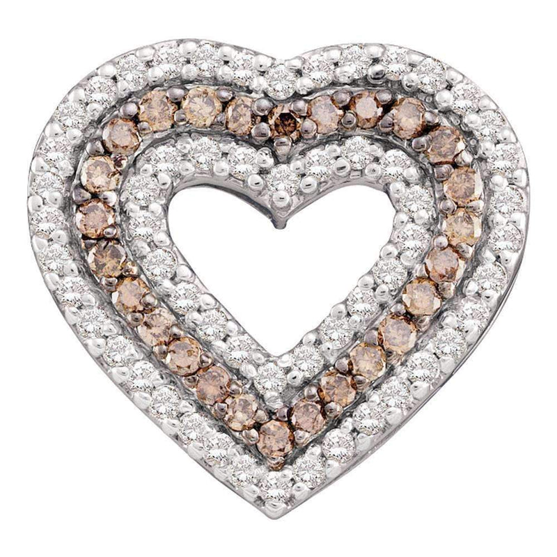 14kt White Gold Women's Round Cognac-brown Color Enhanced Diamond Heart Outline Pendant 3-4 Cttw - FREE Shipping (US/CAN)-Gold & Diamond Pendants & Necklaces-JadeMoghul Inc.