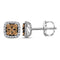 14kt White Gold Women's Round Cognac-brown Color Enhanced Diamond Square Cluster Earrings 1-2 Cttw - FREE Shipping (USA/CAN)-Gold & Diamond Earrings-JadeMoghul Inc.