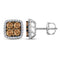 14kt White Gold Women's Round Cognac-brown Color Enhanced Diamond Square Cluster Earrings 1.00 Cttw - FREE Shipping (US/CAN)-Gold & Diamond Earrings-JadeMoghul Inc.
