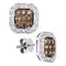 14kt White Gold Women's Round Cognac-brown Color Enhanced Diamond Square Cluster Stud Earrings 3-4 Cttw - FREE Shipping (USA/CAN)-Gold & Diamond Earrings-JadeMoghul Inc.