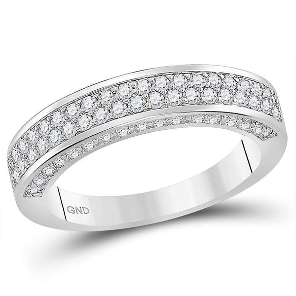 14kt White Gold Womens Round Diamond 2-Row Wedding Band 1-1-6 Cttw-Gold & Diamond Wedding Jewelry-JadeMoghul Inc.