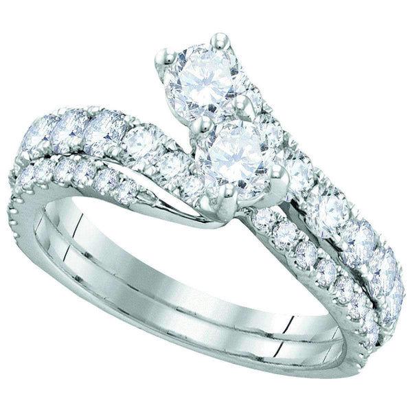 14kt White Gold Women's Round Diamond 2-stone Bridal Wedding Engagement Ring 1-1/2 Cttw - FREE Shipping (US/CAN)-Wedding Jewelry-5-JadeMoghul Inc.