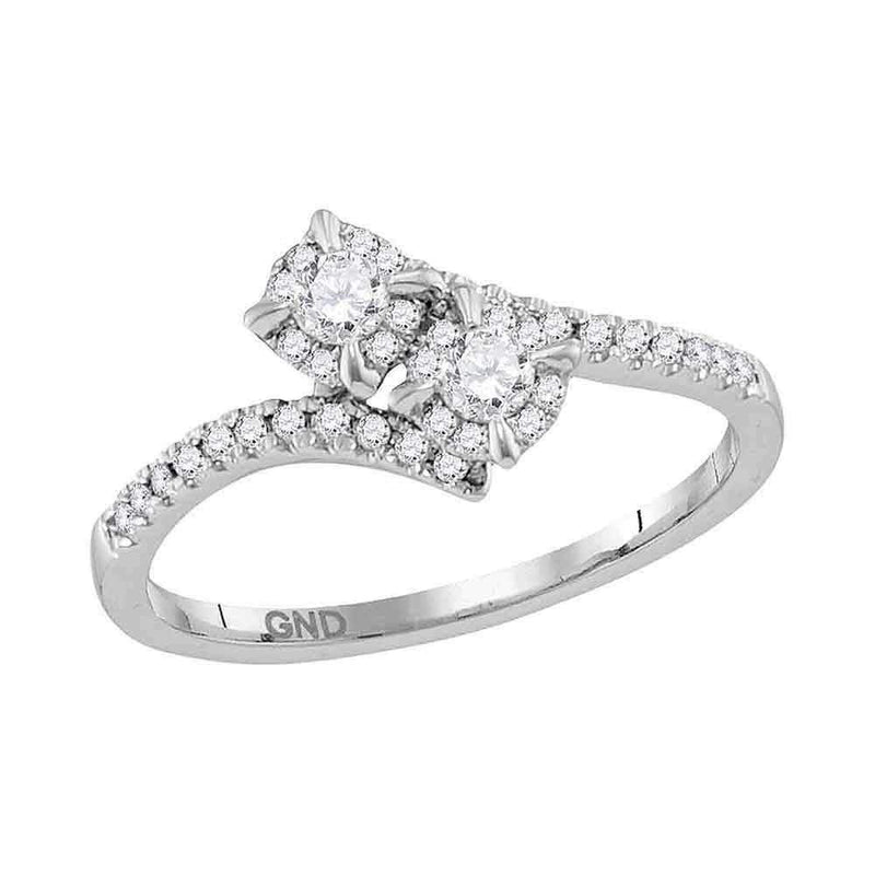 14kt White Gold Women's Round Diamond 2-stone Bridal Wedding Engagement Ring 1/3 Cttw - FREE Shipping (US/CAN)-Wedding Jewelry-5-JadeMoghul Inc.