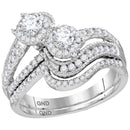 14kt White Gold Women's Round Diamond 2-stone Bridal Wedding Engagement Ring Band Set 1.00 Cttw - FREE Shipping (US/CAN)-Gold & Diamond Wedding Ring Sets-5-JadeMoghul Inc.