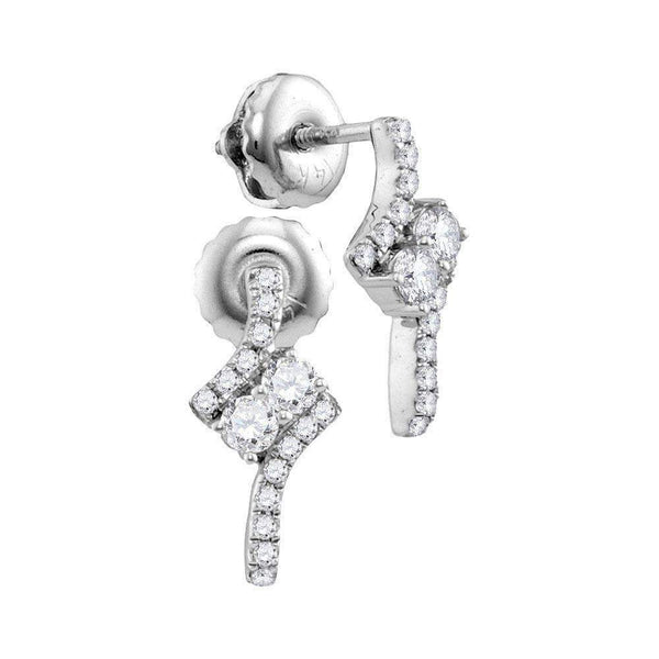 14kt White Gold Women's Round Diamond 2-stone Earrings 1-4 Cttw - FREE Shipping (USA/CAN)-Gold & Diamond Earrings-JadeMoghul Inc.