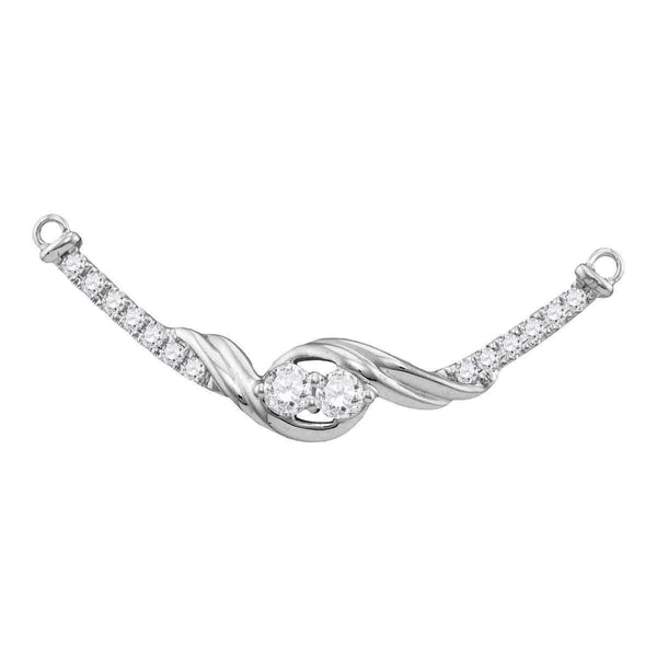 14kt White Gold Women's Round Diamond 2-stone Hearts Together Bar Pendant Necklace 1-3 Cttw - FREE Shipping (US/CAN)-Gold & Diamond Pendants & Necklaces-JadeMoghul Inc.