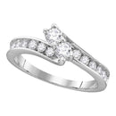 14kt White Gold Women's Round Diamond 2-stone Hearts Together Bridal Wedding Engagement Ring 1-3/8 Cttw - FREE Shipping (US/CAN)-Wedding Jewelry-5-JadeMoghul Inc.