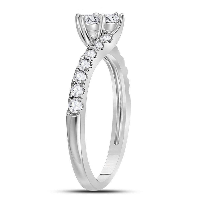 14kt White Gold Women's Round Diamond 2-stone Hearts Together Bridal Wedding Engagement Ring 1/2 Cttw - FREE Shipping (US/CAN) (Certified)-Gold & Diamond Engagement & Anniversary Rings-5-JadeMoghul Inc.