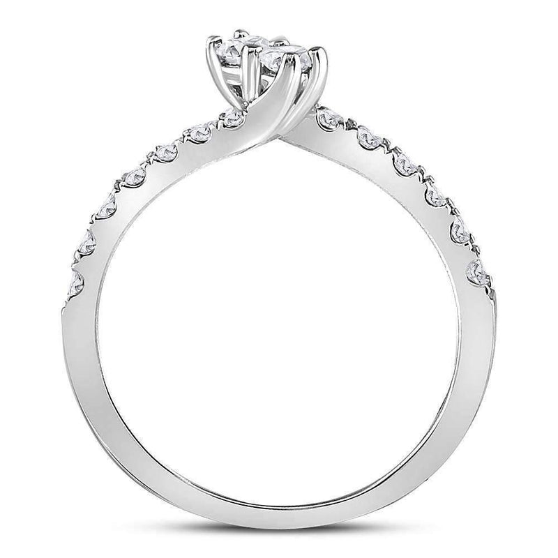 14kt White Gold Women's Round Diamond 2-stone Hearts Together Bridal Wedding Engagement Ring 1/2 Cttw - FREE Shipping (US/CAN) (Certified)-Gold & Diamond Engagement & Anniversary Rings-5-JadeMoghul Inc.