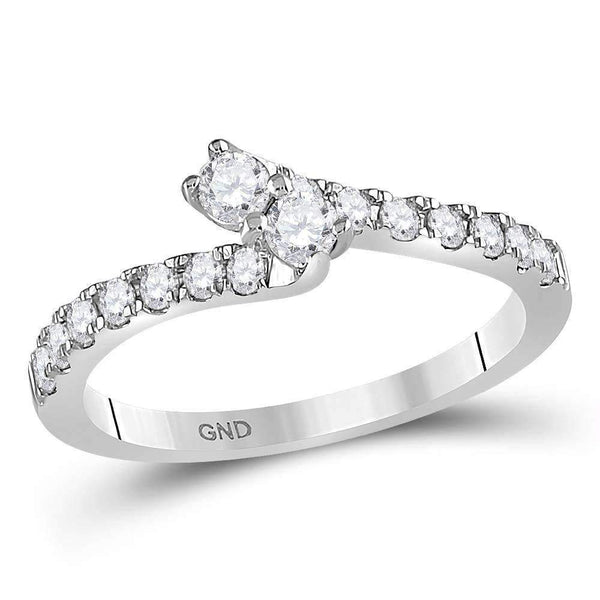 14kt White Gold Women's Round Diamond 2-stone Hearts Together Bridal Wedding Engagement Ring 1/2 Cttw - FREE Shipping (US/CAN) (Certified)-Gold & Diamond Engagement & Anniversary Rings-5-JadeMoghul Inc.