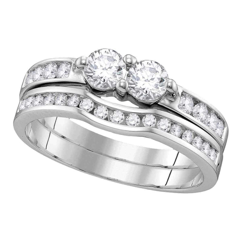 14kt White Gold Women's Round Diamond 2-Stone Hearts Together Bridal Wedding Engagement Ring Band Set 1.00 Cttw - FREE Shipping (US/CAN)-Gold & Diamond Wedding Ring Sets-5-JadeMoghul Inc.