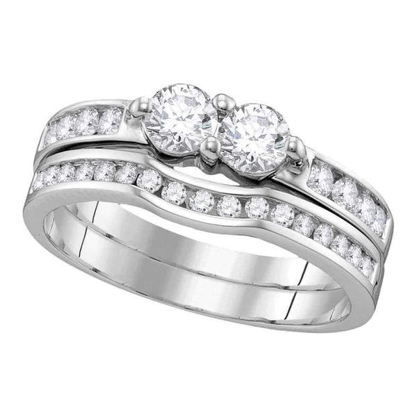 14kt White Gold Women's Round Diamond 2-Stone Hearts Together Bridal Wedding Engagement Ring Band Set 1.00 Cttw - FREE Shipping (US/CAN)-Gold & Diamond Wedding Ring Sets-5-JadeMoghul Inc.
