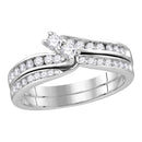 14kt White Gold Women's Round Diamond 2-Stone Hearts Together Bridal Wedding Engagement Ring Band Set 1/2 Cttw - FREE Shipping (US/CAN)-Gold & Diamond Wedding Ring Sets-10-JadeMoghul Inc.