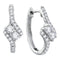 14kt White Gold Women's Round Diamond 2-stone Hearts Together Bypass Hoop Earrings 1-2 Cttw - FREE Shipping (US/CAN)-Gold & Diamond Earrings-JadeMoghul Inc.