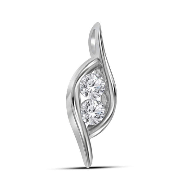 14kt White Gold Women's Round Diamond 2-stone Hearts Together Pendant 1-4 Cttw - FREE Shipping (US/CAN)-Gold & Diamond Pendants & Necklaces-JadeMoghul Inc.