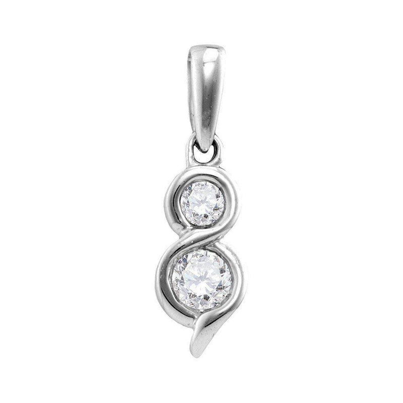 14kt White Gold Women's Round Diamond 2-stone Hearts Together Pendant 1-4 Cttw - FREE Shipping (US/CAN)-Gold & Diamond Pendants & Necklaces-JadeMoghul Inc.