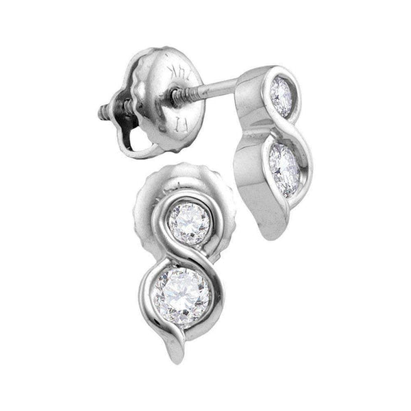 14kt White Gold Women's Round Diamond 2-stone Hearts Together Screwback Stud Earrings 1-4 Cttw - FREE Shipping (USA/CAN)-Gold & Diamond Earrings-JadeMoghul Inc.