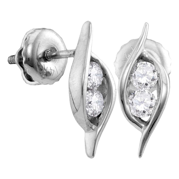 14kt White Gold Women's Round Diamond 2-stone Hearts Together Screwback Stud Earrings 1-4 Cttw - FREE Shipping (USA/CAN)-Gold & Diamond Earrings-JadeMoghul Inc.