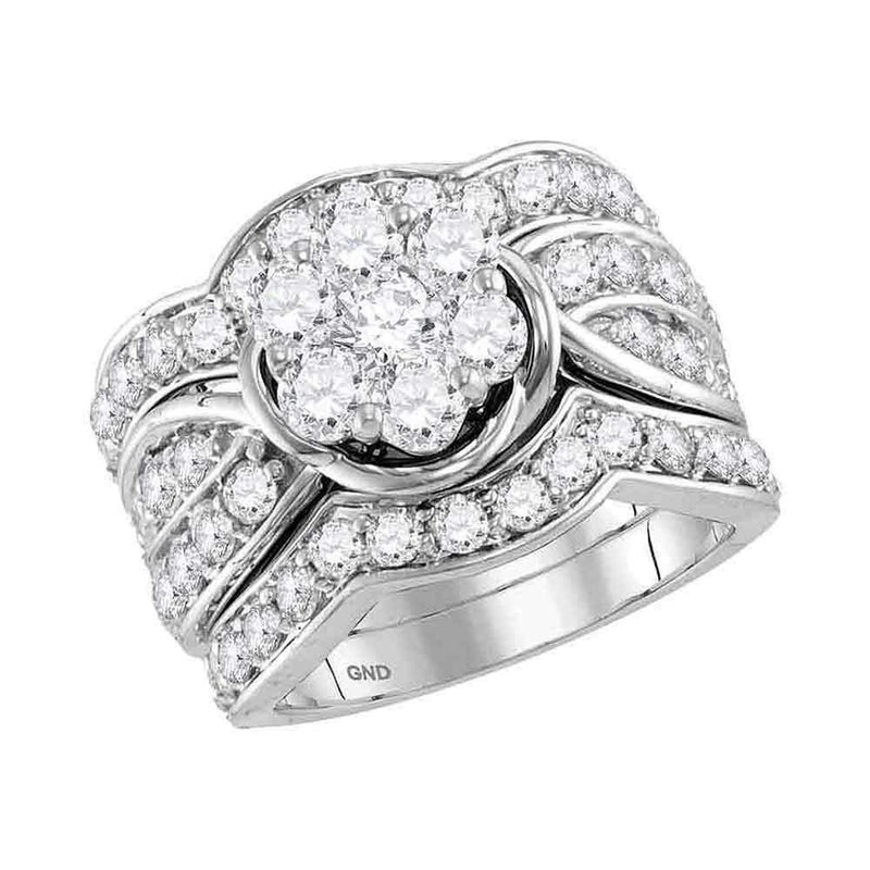 14kt White Gold Women's Round Diamond 3-Piece Flower Bridal Wedding Engagement Ring Band Set 3.00 Cttw - FREE Shipping (US/CAN)-Gold & Diamond Wedding Ring Sets-6-JadeMoghul Inc.