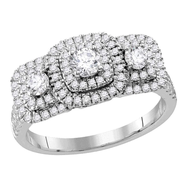 14kt White Gold Womens Round Diamond 3-stone Bridal Wedding Engagement Ring 1.00 Cttw-Gold & Diamond Engagement & Anniversary Rings-JadeMoghul Inc.